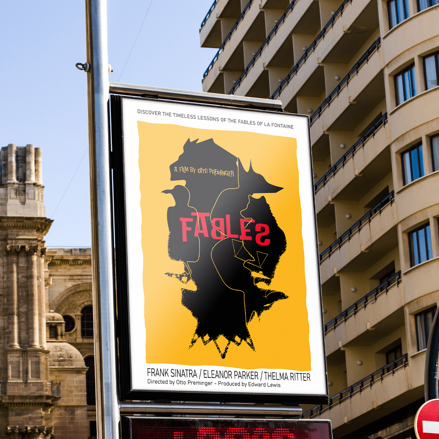 Mockup présentant l'affiche d'un film sur les Fables de La Fontaine
